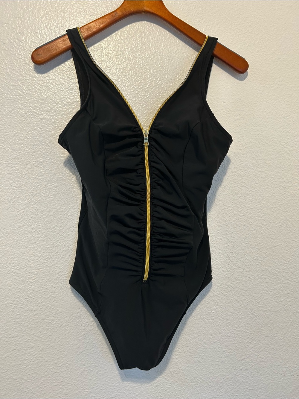 Miraclesuit Black One-Piece Swimsuit with Gold Front Zipper